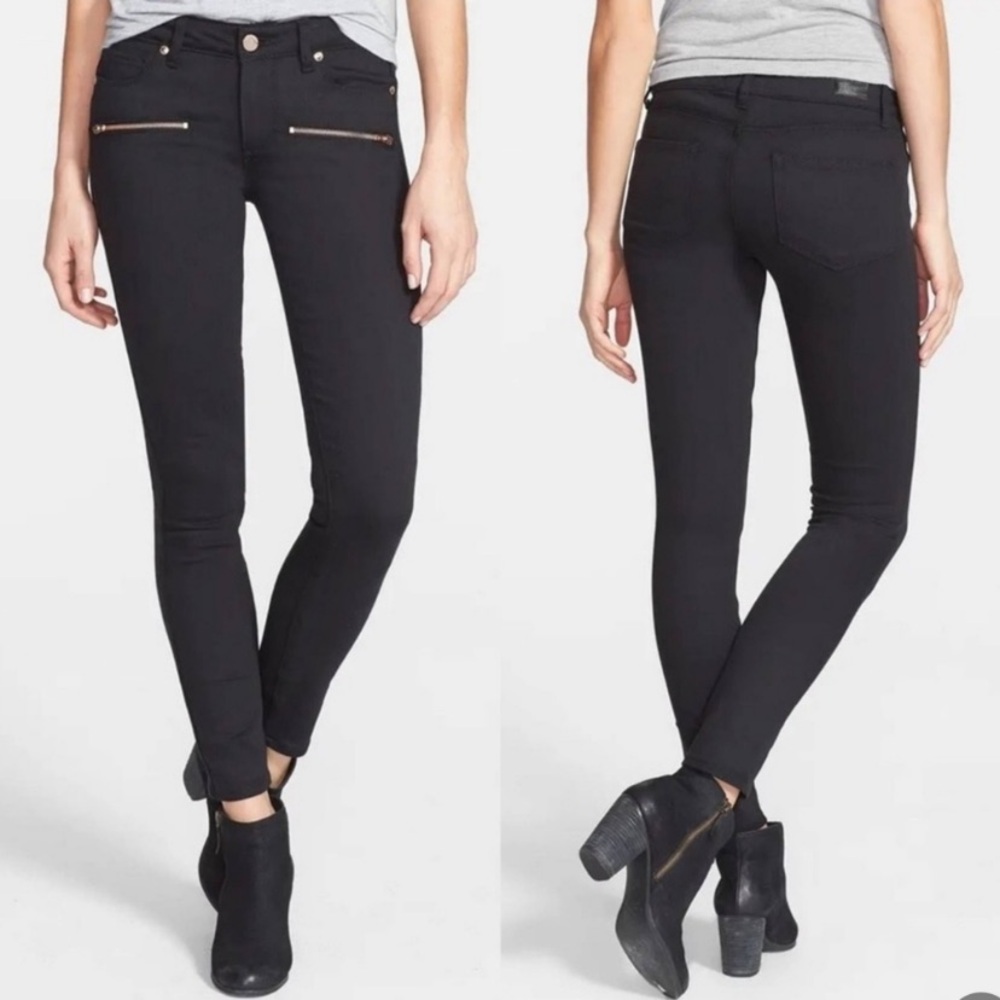 PAIGE Indio Low rise Zip Ultra Skinny Black Overdyed Denim Jeans.NWOT